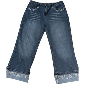 Hipstar Jeans Womens 14 Blue Wide Leg Cuffed  Embroidered Casual